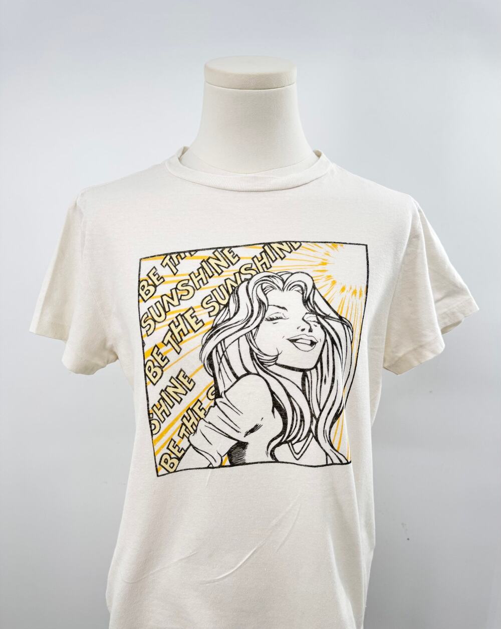 RE/DONE Vintage T-Shirt Graphic Cream Cotton Tee Be the Sunshine Comic S